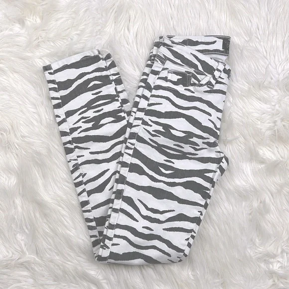 GUESS Brittney Skinny Ankle Jeans Zebra grey and white size 25 - Picture 3 of 10